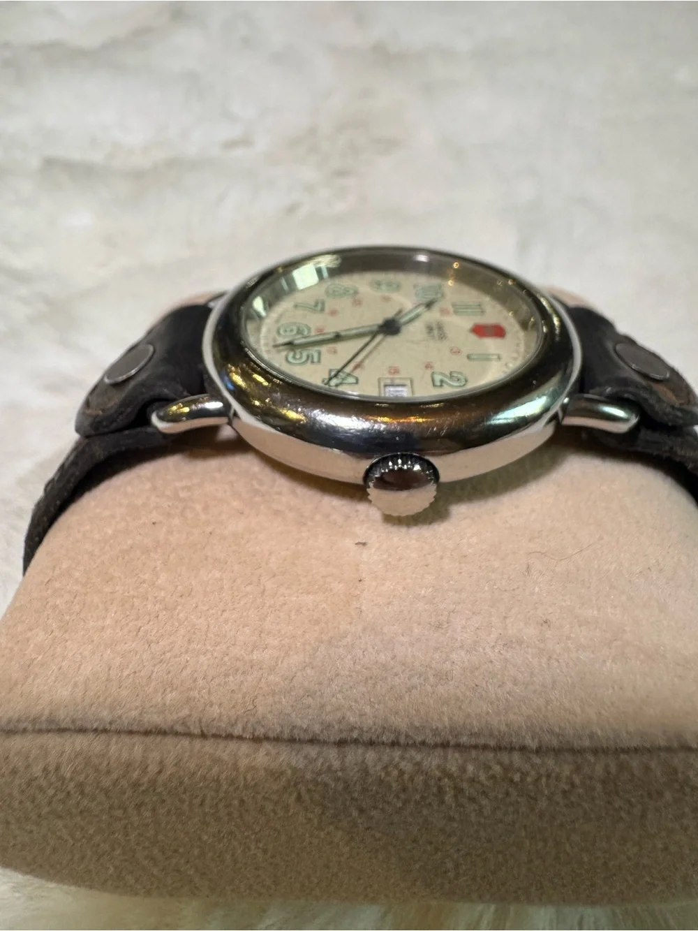 Swiss Army Men’s Beige Dial Leather Strap Watch